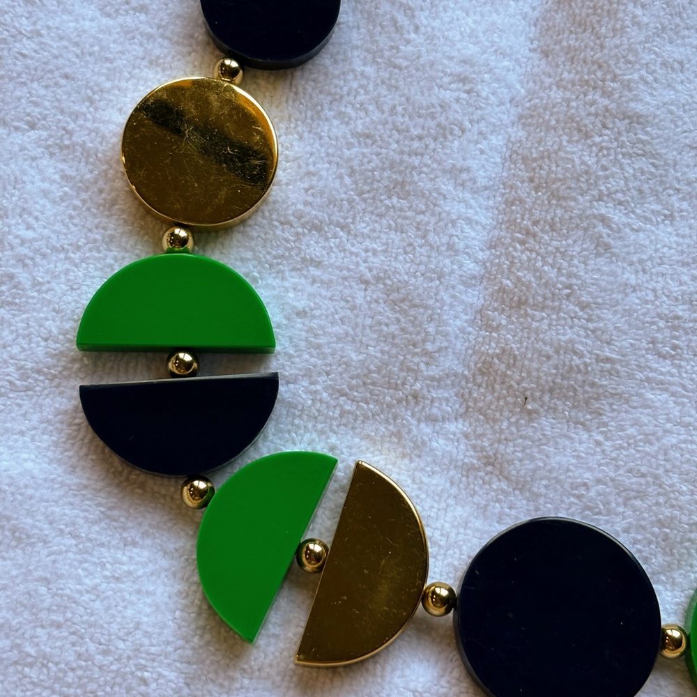 Vintage Kate Spade, Geometric Navy, Gold and Green Necklace.